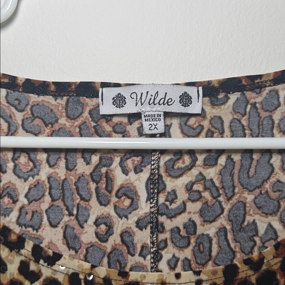 Wilde Women’s Leopard Print Sequin Open Short Sleeve Top Plus Size 2X - Picture 2 of 8